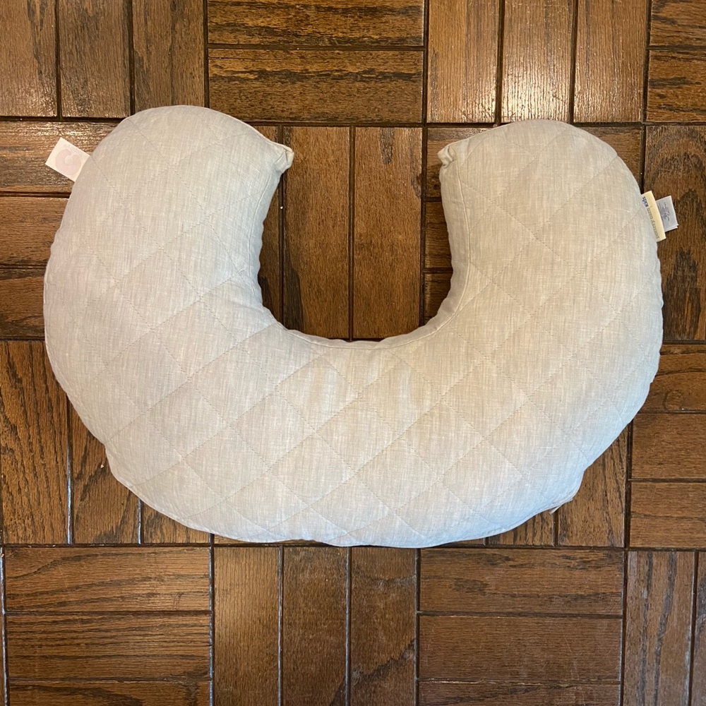 Boppy nursing pillow with grey quilted pottery barn kids cover